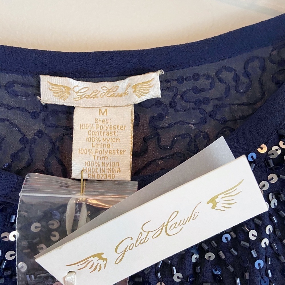 NWT Gold Hawk Sequin Dressy Navy Blue Top Size Medium Party Holiday Fall - Picture 7 of 7
